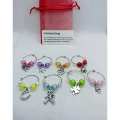 8er Set Markierungsringe für Stielgläser, Glückssymbole, Acrylperlen