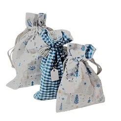 3er Set Nikolaussäckchen, Weihnachtssäckchen blau und weiß