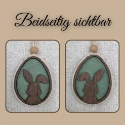 4er Set Osterei-Anhänger aus Holz mit Makramee-Rand in Mint & Mauve | Handgemachte Frühlingsdeko