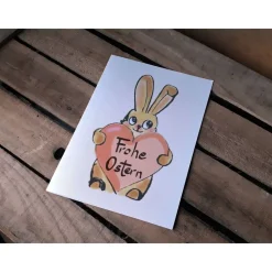 2er Set Osterkarte Hase mit Herz und Hase mit Luftballon Hochformat Printable DIY