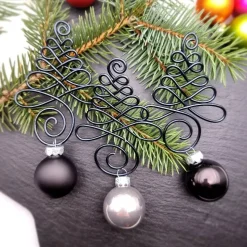 3er Set Schwarz, Lila Christbaumschmuck