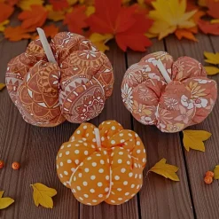 3-er Set Stoffkürbisse, herbstliche Deko-Kürbisse orange