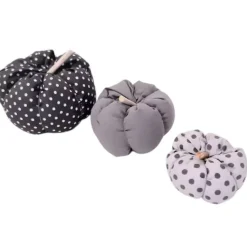 3-er Set Stoffkürbisse, herbstliche Deko-Kürbisse grau, weiß