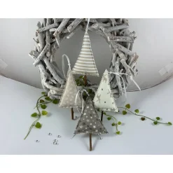 4er Set Tannenbäume natur/taupe – Handgemachte Weihnachtsdeko & Geschenkanhänger