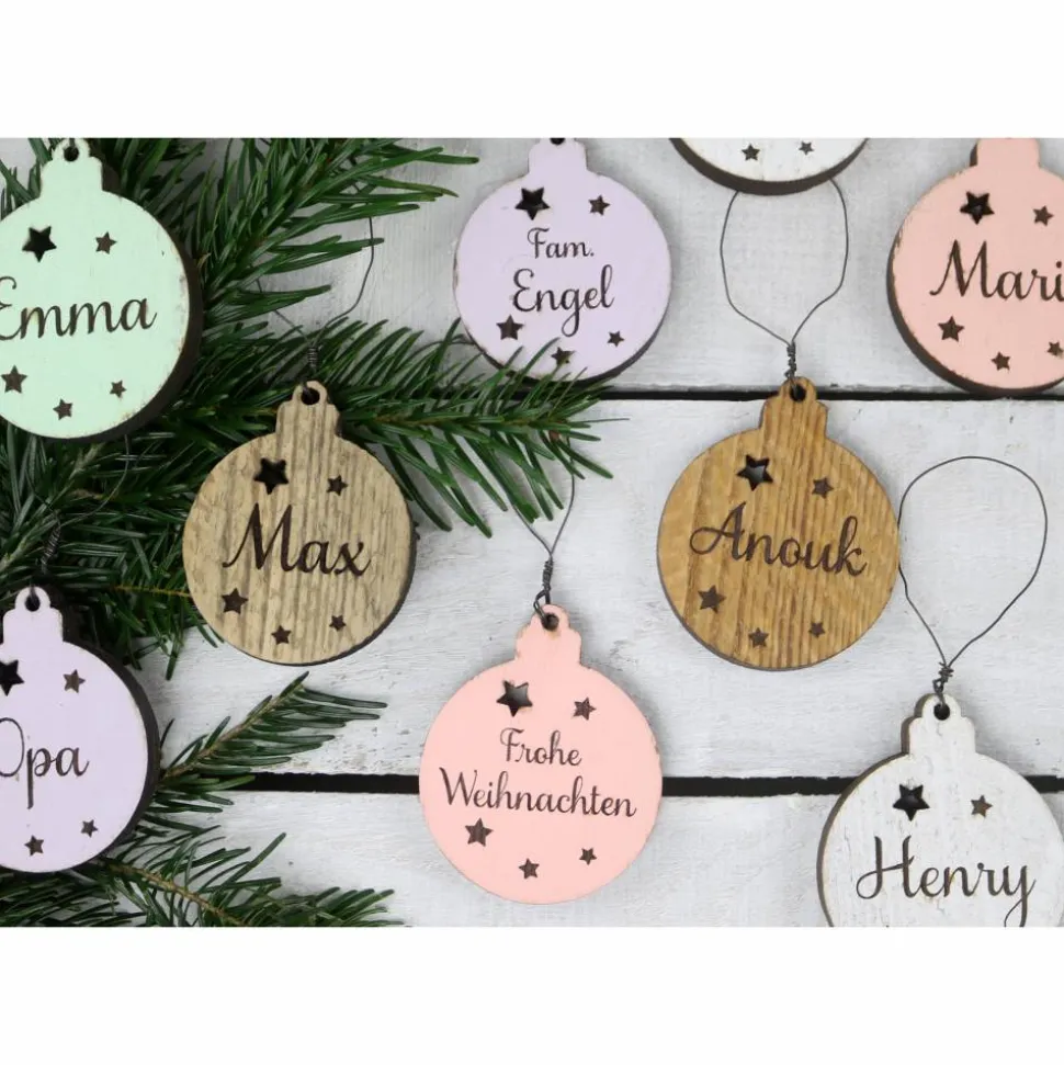 6er SET Vintage WEIHNACHTSKUGELN aus Altholz mit Name PERSONALISIERT Weihnachtsbaum Geschenkanhänger Holz Weihnachten Christbaumkugel Stern