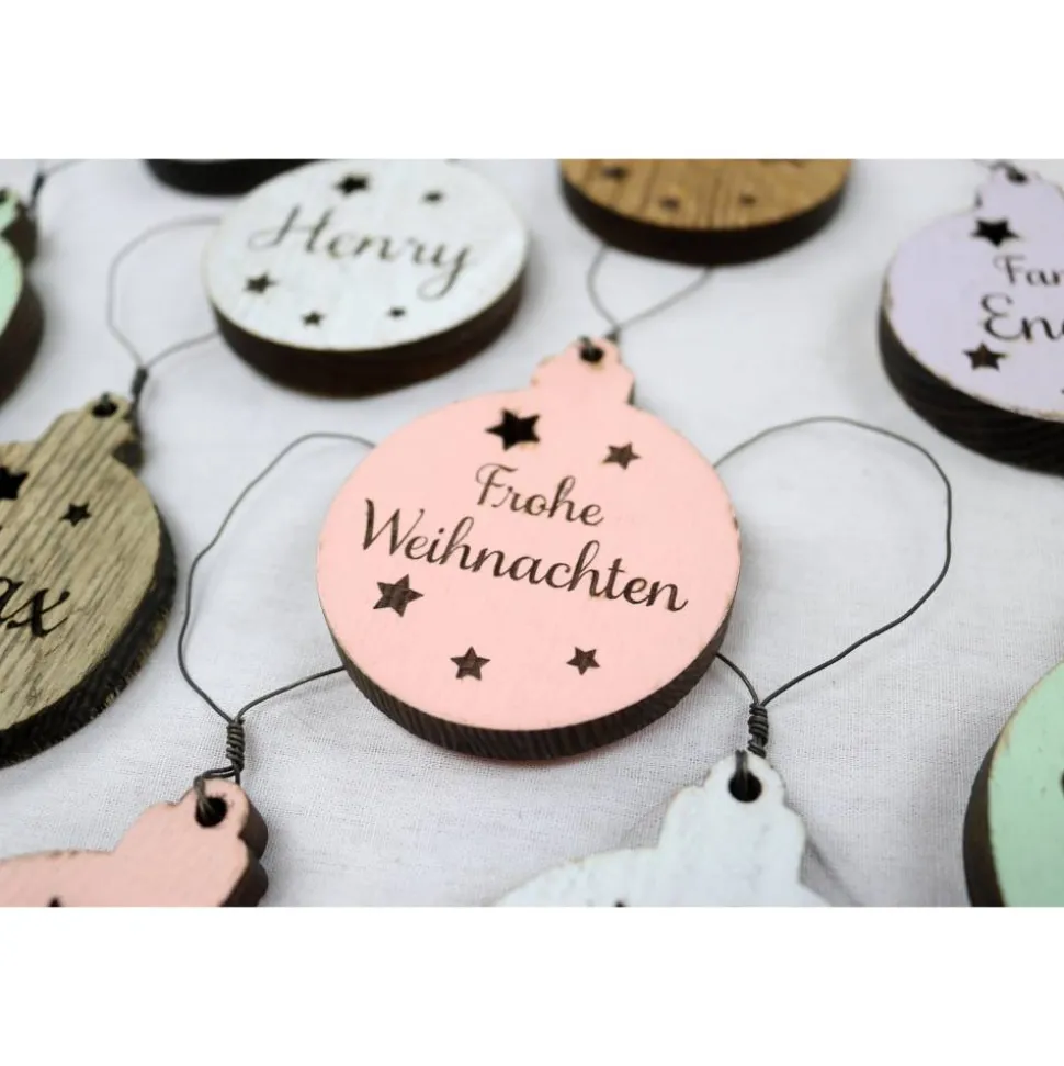6er SET Vintage WEIHNACHTSKUGELN aus Altholz mit Name PERSONALISIERT Weihnachtsbaum Geschenkanhänger Holz Weihnachten Christbaumkugel Stern