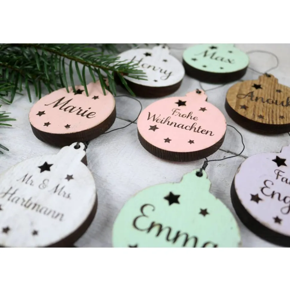 6er SET Vintage WEIHNACHTSKUGELN aus Altholz mit Name PERSONALISIERT Weihnachtsbaum Geschenkanhänger Holz Weihnachten Christbaumkugel Stern