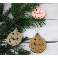 4er SET Vintage WEIHNACHTSKUGELN aus Altholz mit Name PERSONALISIERT Weihnachtsbaum Geschenkanhänger Holz Weihnachten Christbaumkugel Stern
