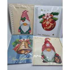 4er Set Weihnachts Grußkarten Diamond Painting –quadratisch 16 x 16 cm handgefertigt mit Umschlägen