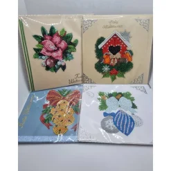 4er Set Weihnachts Grußkarten Diamond Painting –quadratisch 16 x 16 cm handgefertigt mit Umschlägen