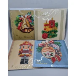 4er Set Weihnachts Grußkarten Diamond Painting –quadratisch 16 x 16 cm handgefertigt mit Umschlägen
