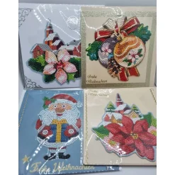 4er Set Weihnachts Grußkarten Diamond Painting –quadratisch 16 x 16 cm handgefertigt mit Umschlägen