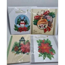4er Set Weihnachts Grußkarten Diamond Painting –quadratisch 16 x 16 cm handgefertigt mit Umschlägen