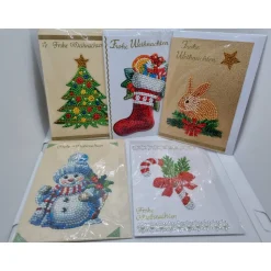 5er Set Weihnachts Grußkarten Diamond Painting – B6 11,5 x 16,5 cm handgefertigt mit Umschlägen
