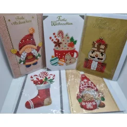5er Set Weihnachts Grußkarten Diamond Painting – B6 11,5 x 16,5 cm handgefertigt mit Umschlägen
