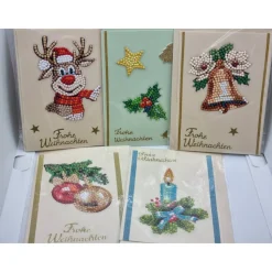 5er Set Weihnachts Grußkarten Diamond Painting – C6 10,5 x 14,8 cm handgefertigt mit Umschlägen