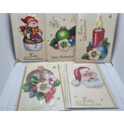 5er Set Weihnachts Grußkarten Diamond Painting – C6 10,5 x 14,8 cm handgefertigt mit Umschlägen