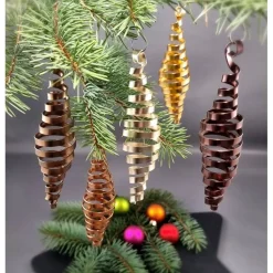 5er Set Zapfen Braun- und Goldtöne glänzend, Christbaumschmuck