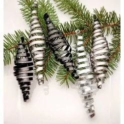 5er Set Zapfen Schwarz, Grau, Silber glänzend Christbaumschmuck