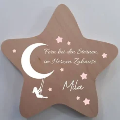 Erinnerung an ein Sternenkind, Geschenk für Sterneneltern, individuelle gestaltetes Trauergeschenk, Naturholz Stern