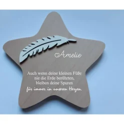 Erinnerung an ein Sternenkind, Geschenk für Sterneneltern, individuelle gestaltetes Trauergeschenk, Naturholz Stern