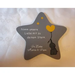 Erinnerung an ein Sternenkind | Stern wetterfest in grau oder weiß | Elefant mit Sternen und Ballon