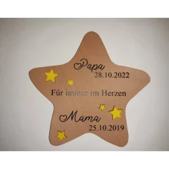 Erinnerung an Mama/Papa oder andere Verstorbene, Geschenk für Angehörige, individuelles Trauergeschenk, Stern aus Holz,