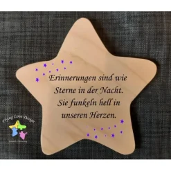 Erinnerung an Sternenkind, Verstorbene, Geschenk für Angehörige, Stern aus Holz, Anstatt Trauerkarte