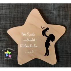 Erinnerung an Sternenkind, Verstorbene, Geschenk für Angehörige, Stern aus Holz für Mama Papa Oma Opa, Anstatt Trauerka