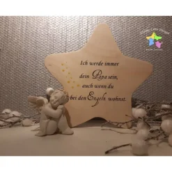Erinnerung an Sternenkind, Verstorbene, Geschenk für Angehörige, Stern aus Holz für Mama Papa Oma Opa, Anstatt Trauerka