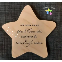 Erinnerung an Sternenkind, Verstorbene, Geschenk für Angehörige, Stern aus Holz für Mama Papa Oma Opa, Anstatt Trauerka