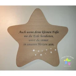 Erinnerung an Sternenkind, Verstorbene, Geschenk für Angehörige, Stern aus Holz für Mama Papa Oma Opa, Anstatt Trauerka