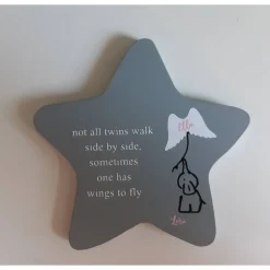 Erinnerung an Zwillinge Sternenkind / Erdenkind | personalisierbar | Geschenk für Sterneneltern , Stern aus Holz grau la