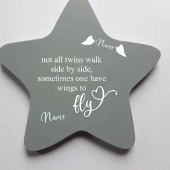 Erinnerung an Zwillinge Sternenkind / Erdenkind | personalisierbar | Geschenk für Sterneneltern , Stern aus Holz grau la