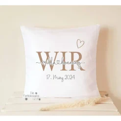 Erinnerung Hochzeit, Geschenk Kissen MR & MRS personalisiert, Hochzeitsgeschenk Dekokissen Monogramm Eukalyptus