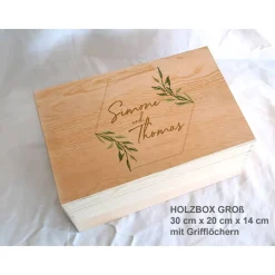 Erinnerungsbox aus Holz Hochzeit Greenery Hexagon
