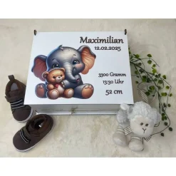 Erinnerungsbox für Baby, Erinnerungskiste, personalisierte Erinnerungskiste, Baby Geschenk personalisiert elefant