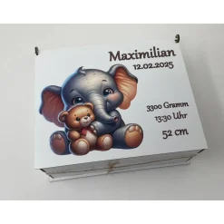 Erinnerungsbox für Baby, Erinnerungskiste, personalisierte Erinnerungskiste, Baby Geschenk personalisiert elefant