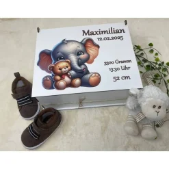 Erinnerungsbox für Baby, Erinnerungskiste, personalisierte Erinnerungskiste, Baby Geschenk personalisiert elefant