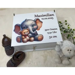 Erinnerungsbox für Baby, Erinnerungskiste, personalisierte Erinnerungskiste, Baby Geschenk personalisiert elefant