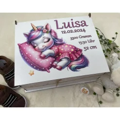 Erinnerungsbox für Baby, Erinnerungskiste, personalisierte Erinnerungskiste, Baby Geschenk personalisiert Einhorn