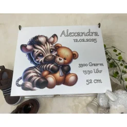 Erinnerungsbox für Baby, Erinnerungskiste, personalisierte Erinnerungskiste, Baby Geschenk Zebra mit Bär
