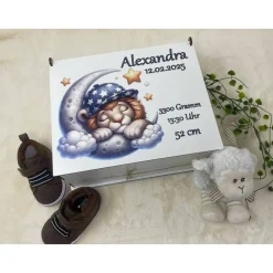 Erinnerungsbox für Baby, Erinnerungskiste, personalisierte Erinnerungskiste, Baby Geschenk personalisiert Löwe