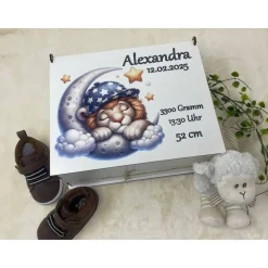 Erinnerungsbox für Baby, Erinnerungskiste, personalisierte Erinnerungskiste, Baby Geschenk personalisiert Löwe
