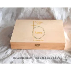 Erinnerungsbox Taufe Baby Kreuz Greenery fein aus Holz