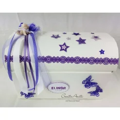 Erinnerungsbox Truhe zur Geburt - Taufe in Lila