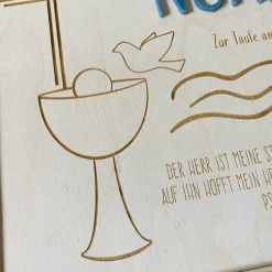 Erinnerungsbox zur Taufe aus Holz – 20x20 cm – mit Name, Datum, Motiv und Taufspruch