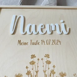 Erinnerungsbox zur Taufe aus Holz – 20x20 cm – mit Name, Datum und Motiv