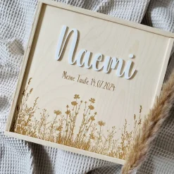 Erinnerungsbox zur Taufe aus Holz – 20x20 cm – mit Name, Datum und Motiv