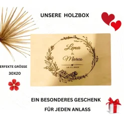 Erinnerungskiste Hochzeit Personalisiert - Hochzeitsgeschenk | Erinnerungskiste Holzkiste personalisiert Blumenkranz |